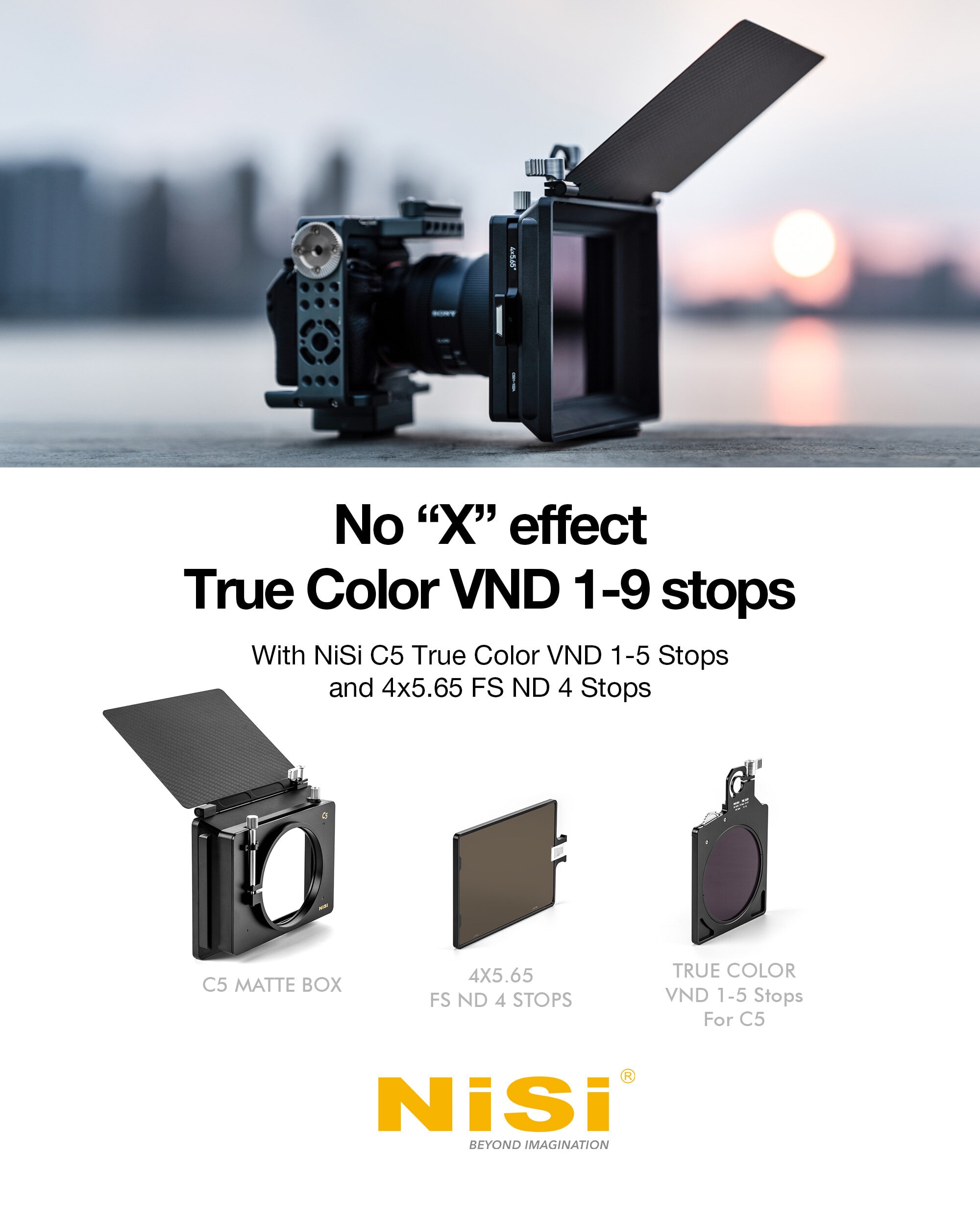 NiSi Cinema C5 Matte Box Starter Kit | 2-Stage, 95mm Clamp-On, Lightweight,  Slots for 1 Each 4x4 and 4x5.65 Filter | 67/72/77/82 Adapters, Filter