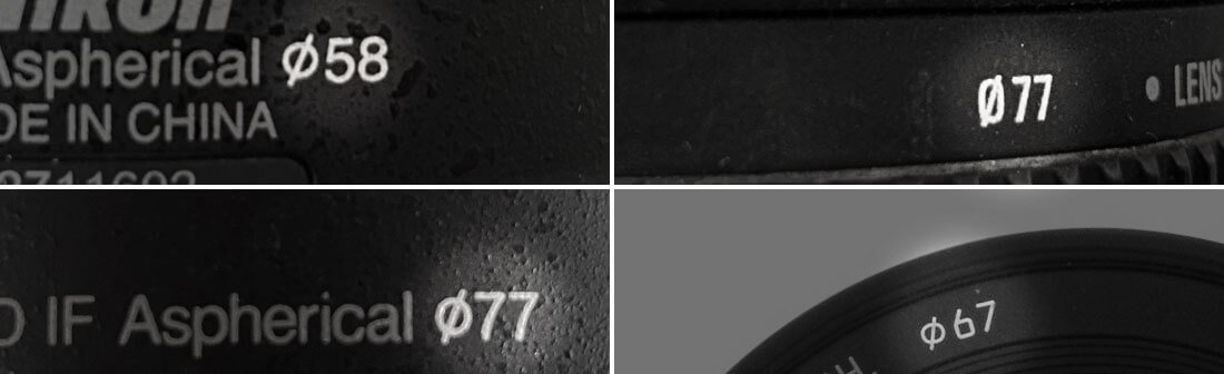 Where to find the front filter thread diameter of a lens