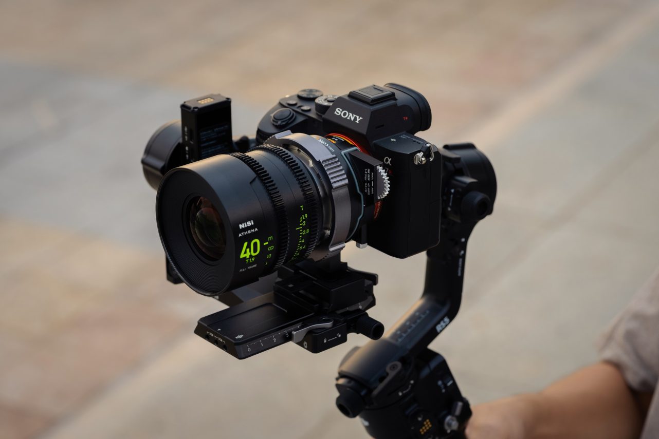 Gimbal rig with a Sony camera, ATHENA 40mm lens and the NiSi Drop-In Filter PL Mount Adapter